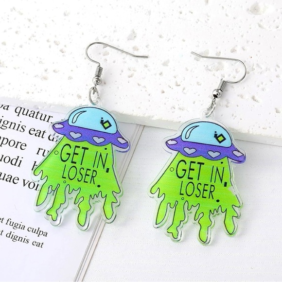 Alien UFO 'Get in Loser' Acrylic Earrings – Halloween Weirdcore Space Jewelry - Picture 14 of 14